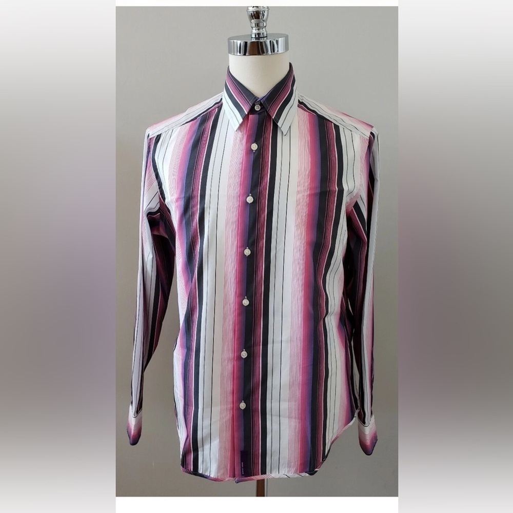 DKNY JEANS Men's XL Bold Stripe Button Down Shirt - Pink, Black, Purple - Picture 1 of 12
